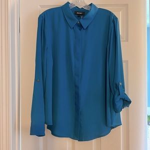 DKNY teal/blue blouse size L